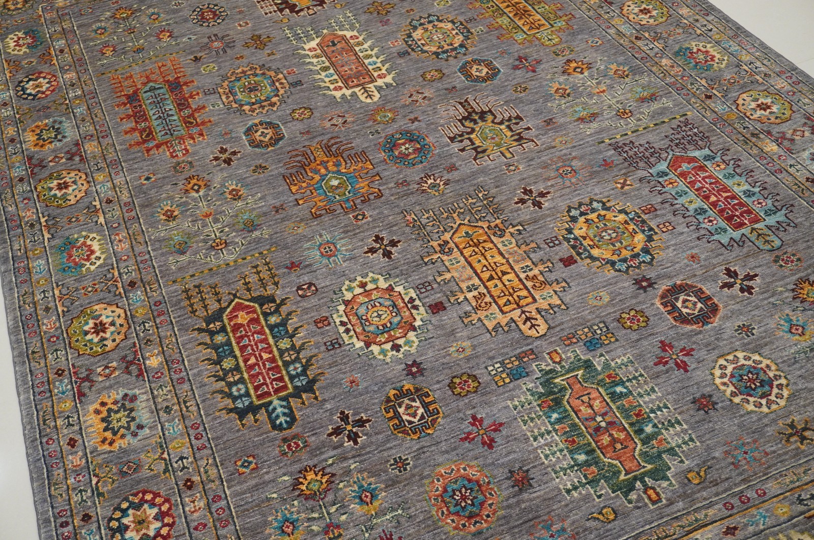 6×8 ft Blueish Gray Afghan Hand Knotted Wool Area Rug