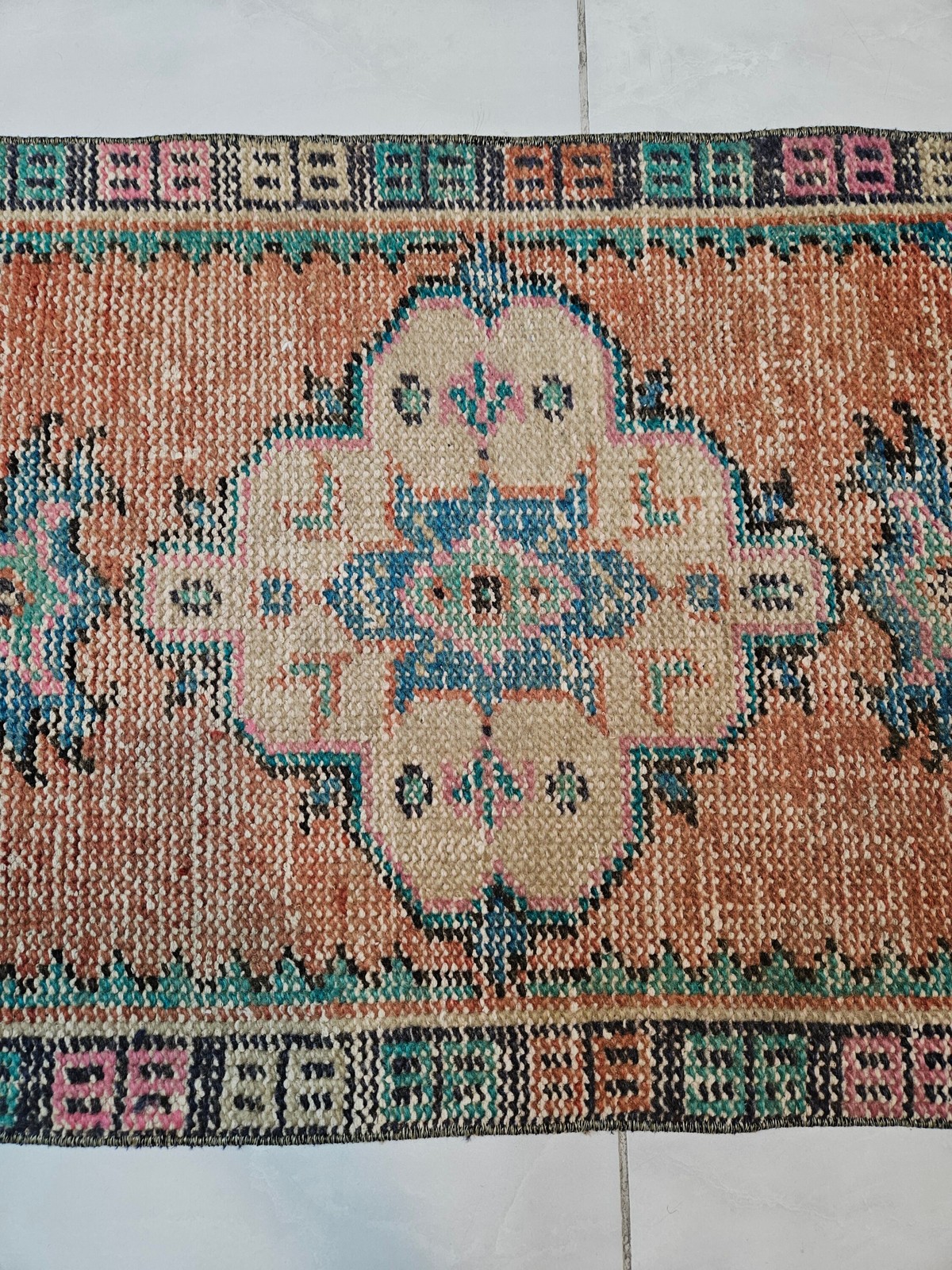 Vintage Turkish Wool Rug (1.9 x 4 ft) Orange Bohemian Accent Rug