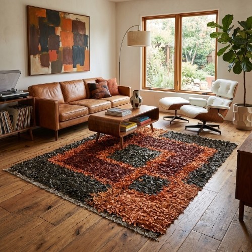 Luxury Genuine Leather Shag Rug –Hand-Finished Designer Floor Decor Australia 64