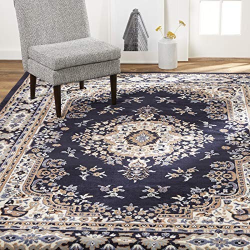 Premium Sakarya Traditional 7 ft 8 in x 10 ft 7 in Rectangle Navy Blue