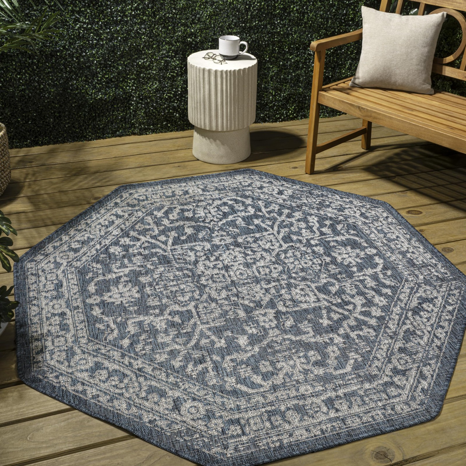 Jonathan Y Boho Medallion Indoor Outdoor Octagon Area Rug 5 Ft Teal/Gray Malta
