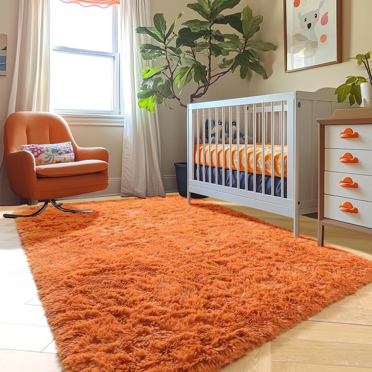 Burnt Orange Fall Fuzzy Shag Area Rug 5×7 for Bedroom Living Room | Fluffy Shagg