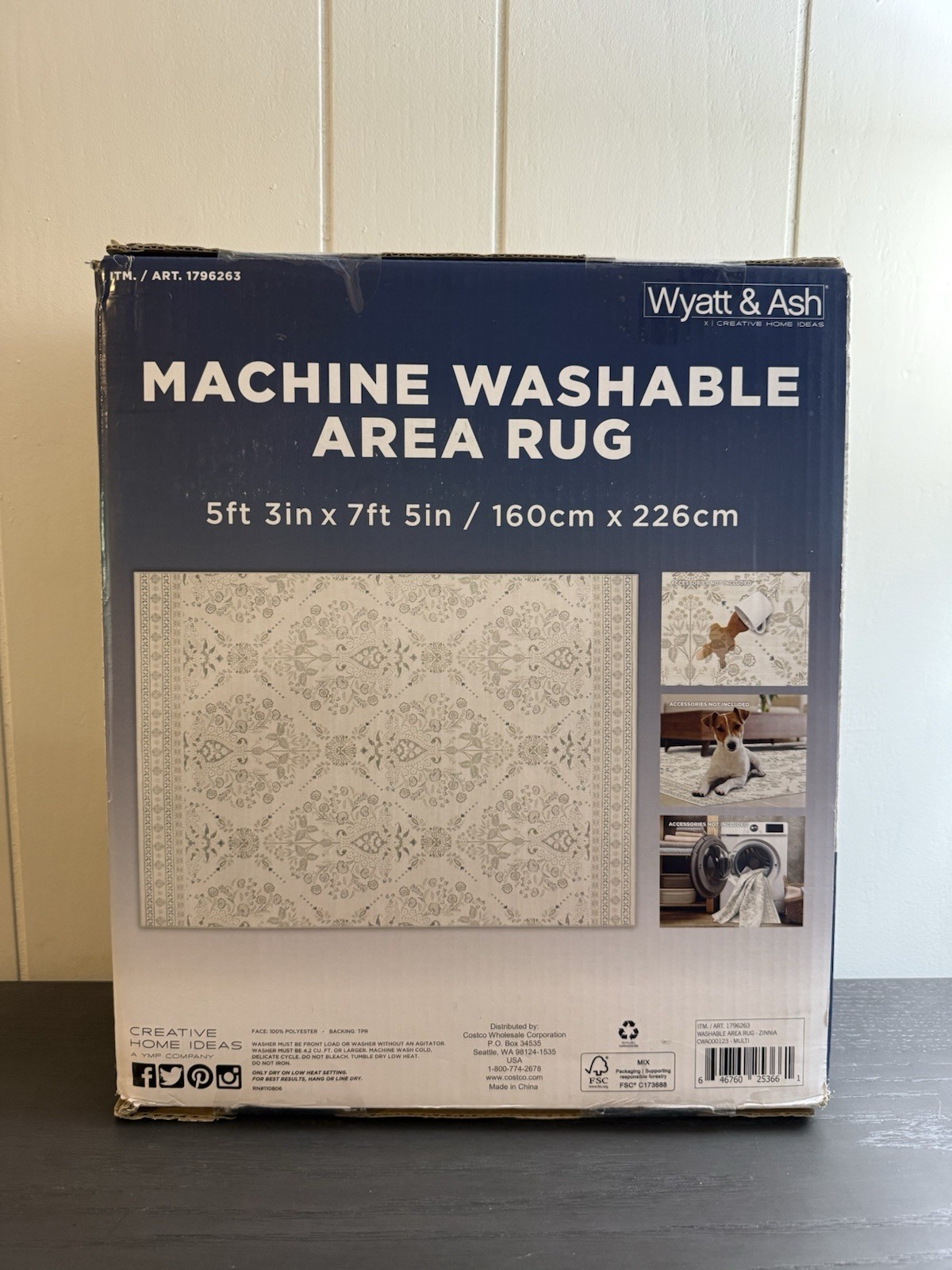 Wyatt & Ash Washable 5ft 3 Inch X 7ft 5 Inch Area Rug Zinnia Beige Pattern New