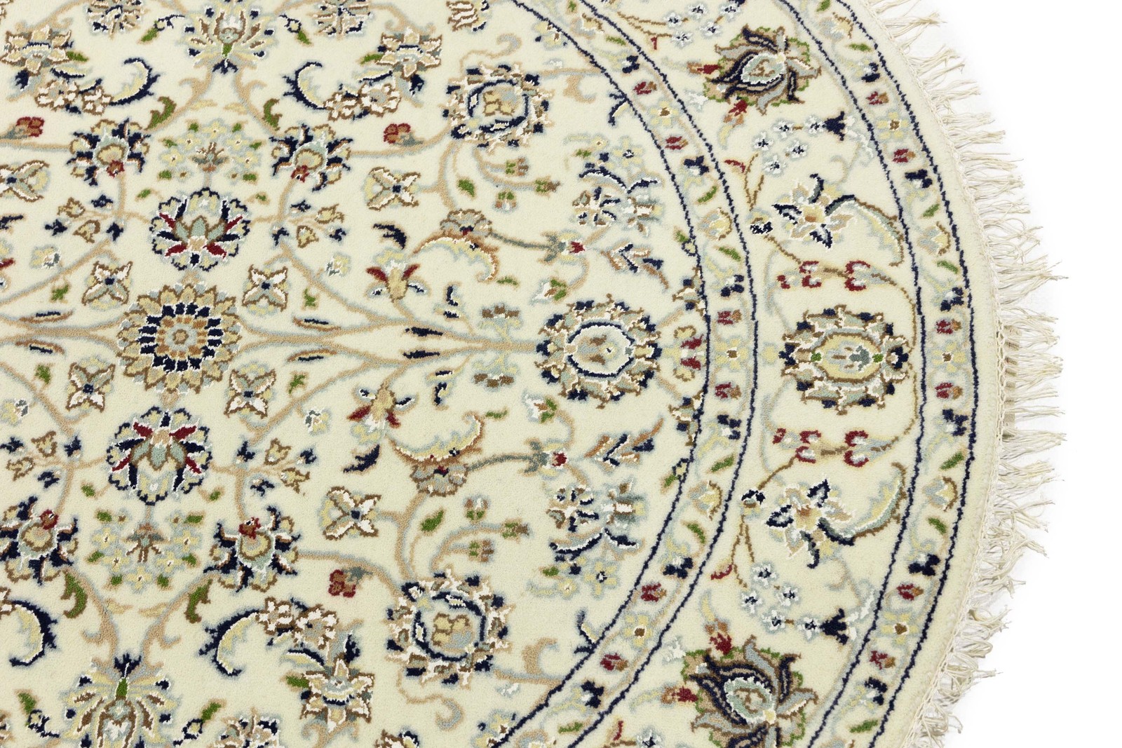 Cream Floral Design 4X4 Indo-Nain Oriental Round Rug Home Decor Carpet
