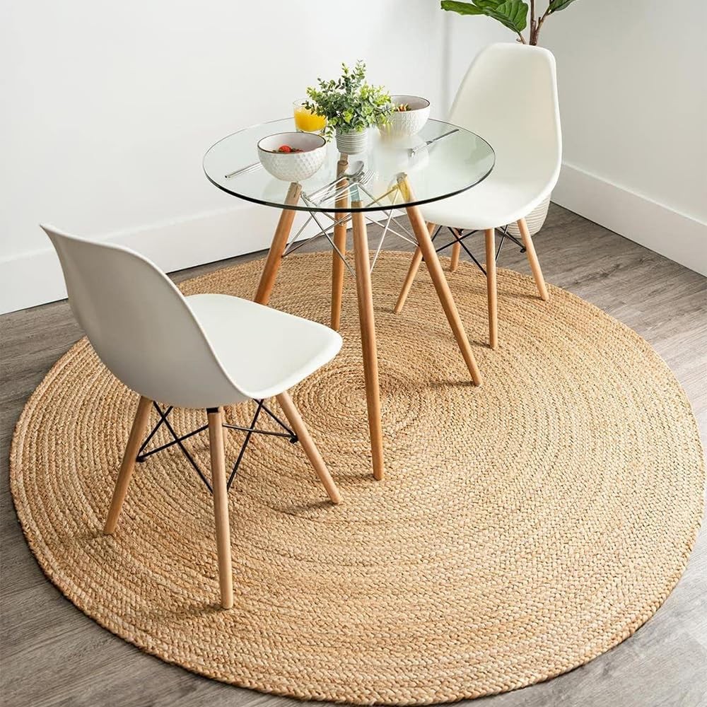 Gruhum Handwoven 5Ft Jute Area Rug Natural Fiber Round Boho Farmhouse Rustic