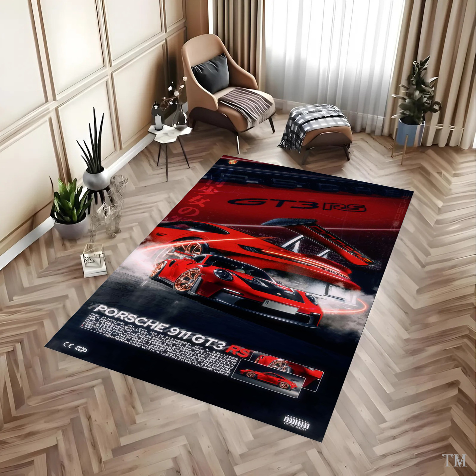 Elite German Sports Car Mat – Automotive Specs Garage Game Room Area Rug
