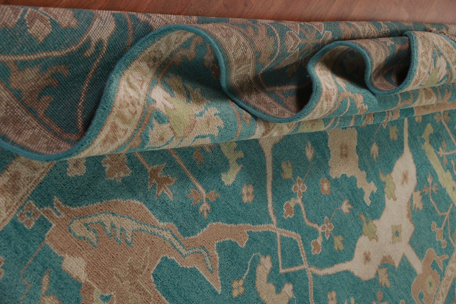 All-Over Oushak Indian Area Rug 9×12 Handmade Wool Teal Green Oriental Carpet