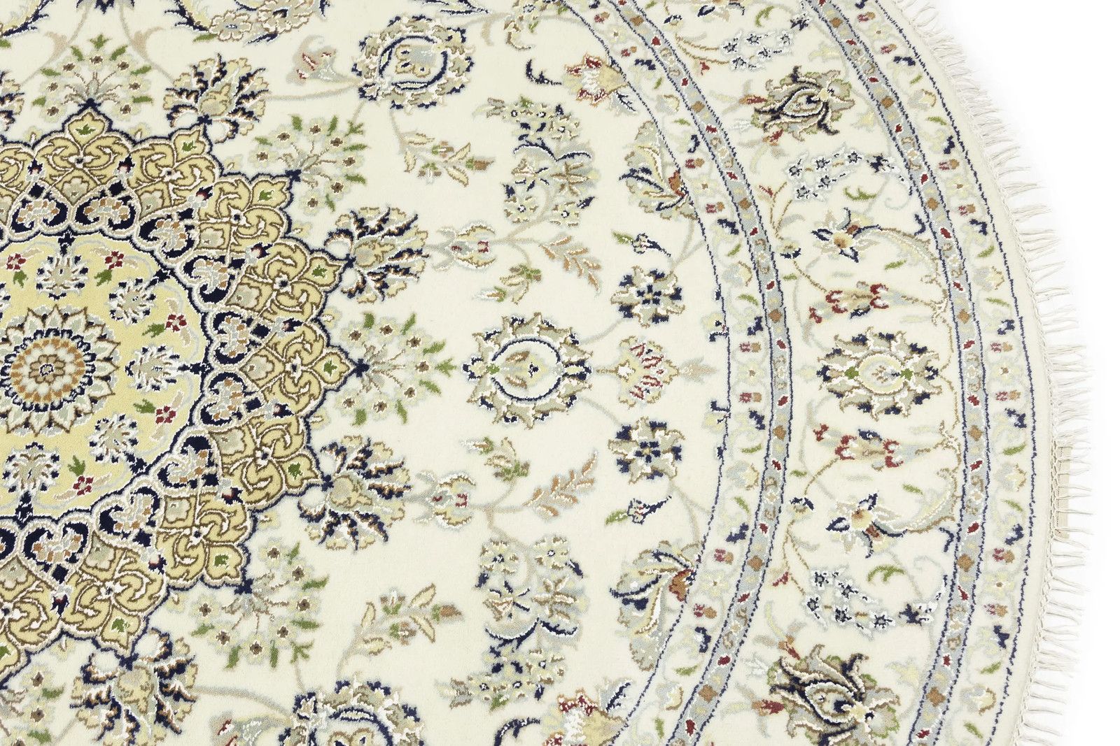 Handmade Cream Traditional Indo-Nain Round Oriental Rug Floral Room Decor 7X7 ft