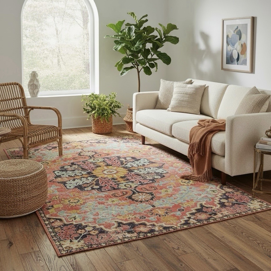 NEW Anthropologie Moroccan Boho Multicolor Washable Area Rug Carpet – 5′ x 7′