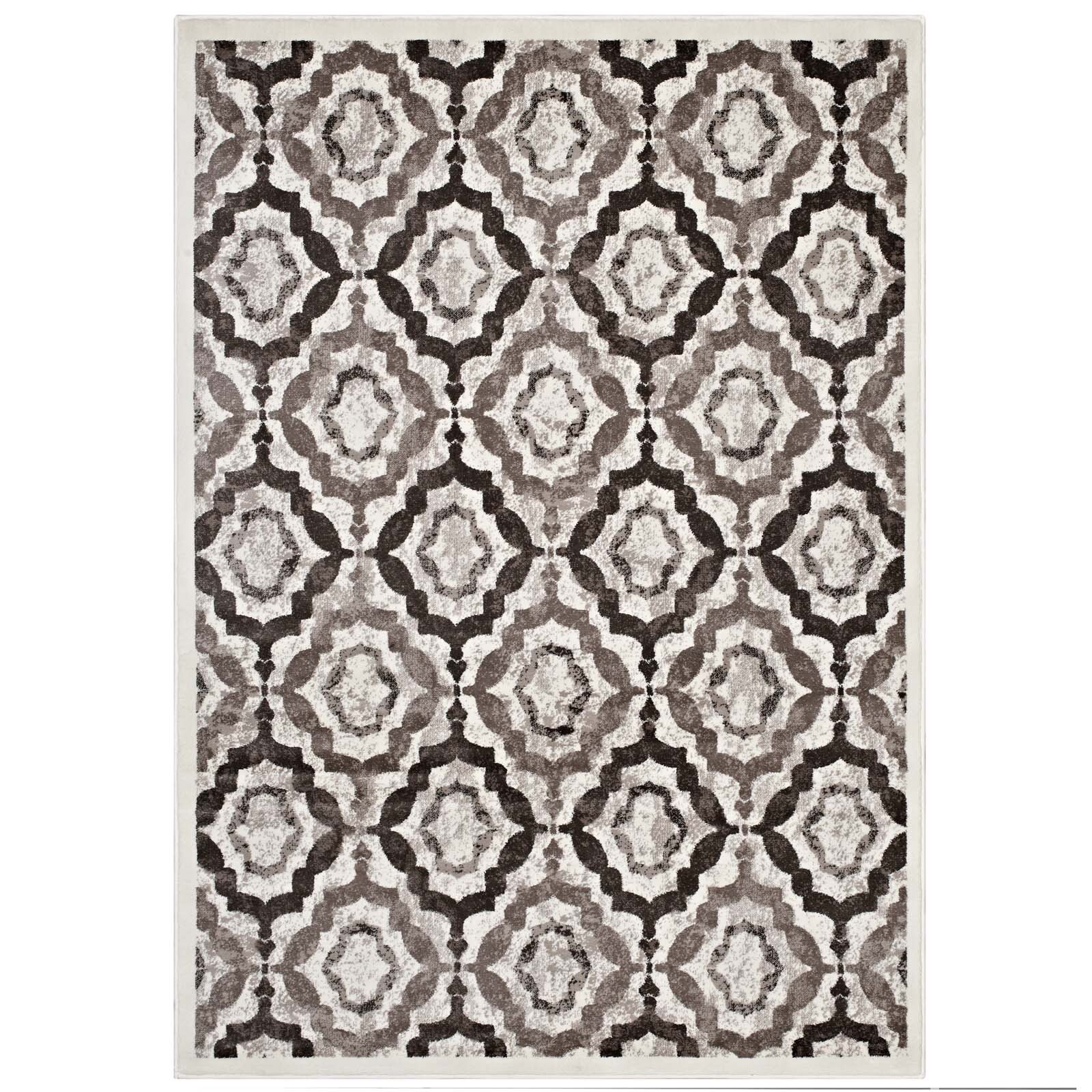Rustic Vintage Moroccan Trellis 8×10 Area Rug in Brown, Beige and Ivory