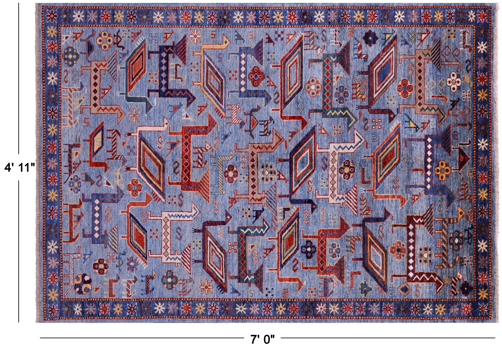 Blue 4′ 11″ X 7′ 0″ Heriz Serapi Hand Knotted Wool Rug – Q23302