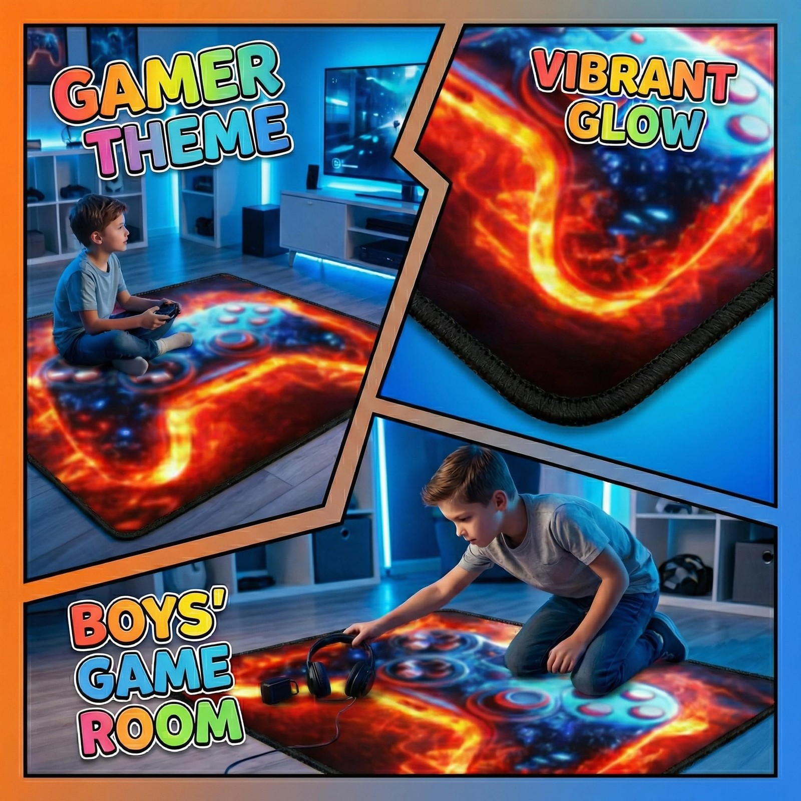 Soft Video Gamepad Controller Pattern Gamer Carpet Rug Kids Bedroom 3×5 Ft
