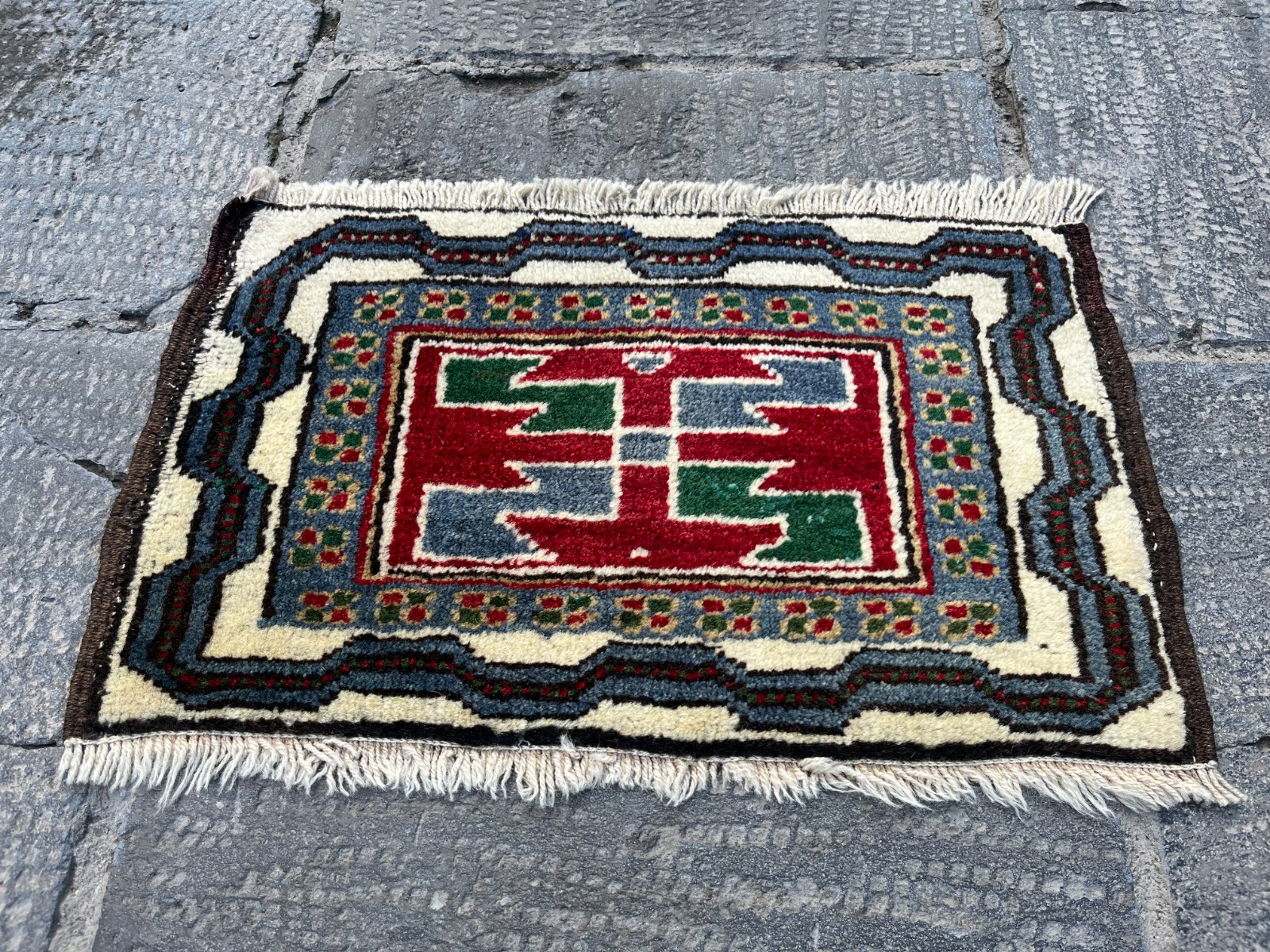 1.5×1 ft Vintage Oushak Rug Small Mini Turkish Mat Colorful Tribal Bohemian