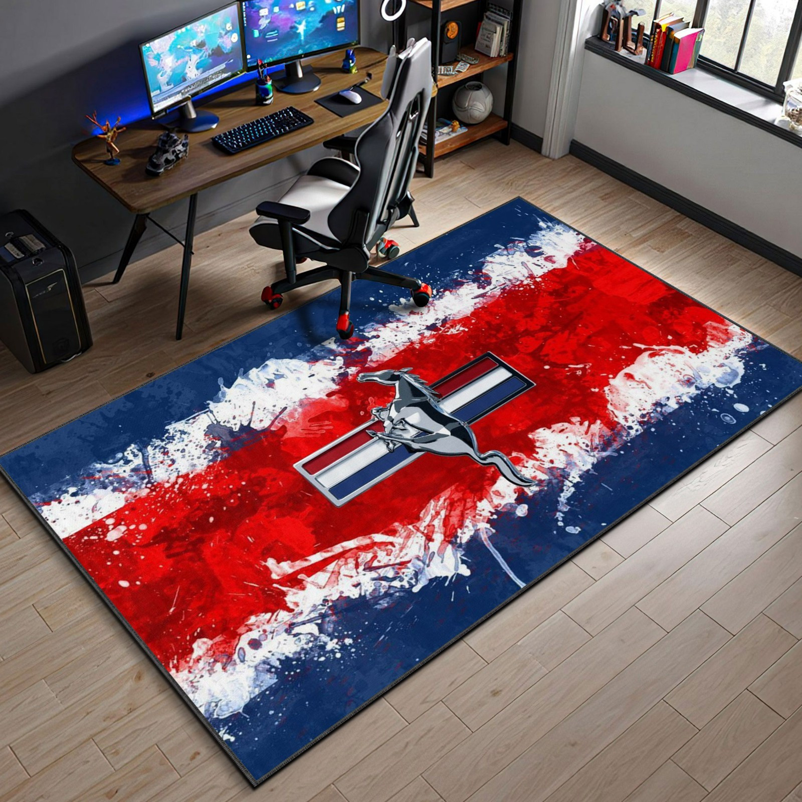 Ford Mustang Splash Rug – Modern Muscle Car Carpet for Garage or Game Room
