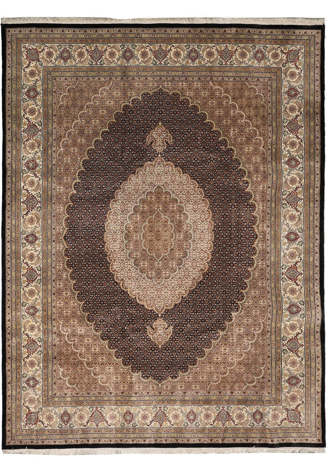 8 x 10.2 Black Tabriiz Mahii Quality Handmade Rug #F-4476
