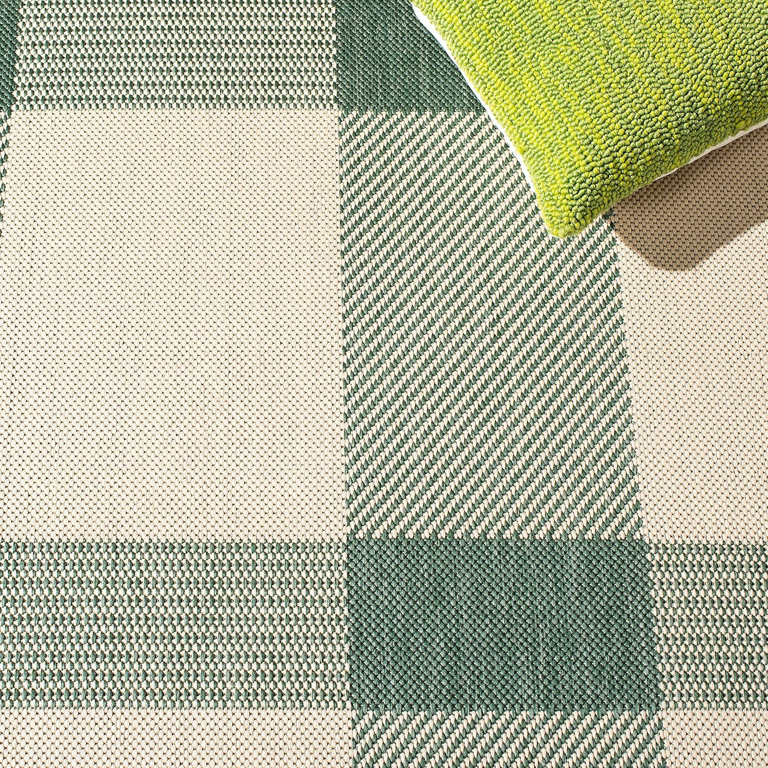 Courtyard Collection 8′ x 10′ Waterproof Green/Beige Plaid Area Mat
