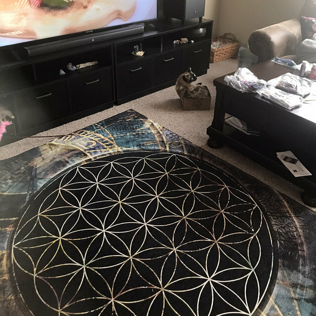 Sacred Geometry Area Rug flower of life Rug spiritual Rug black Floor Rug large