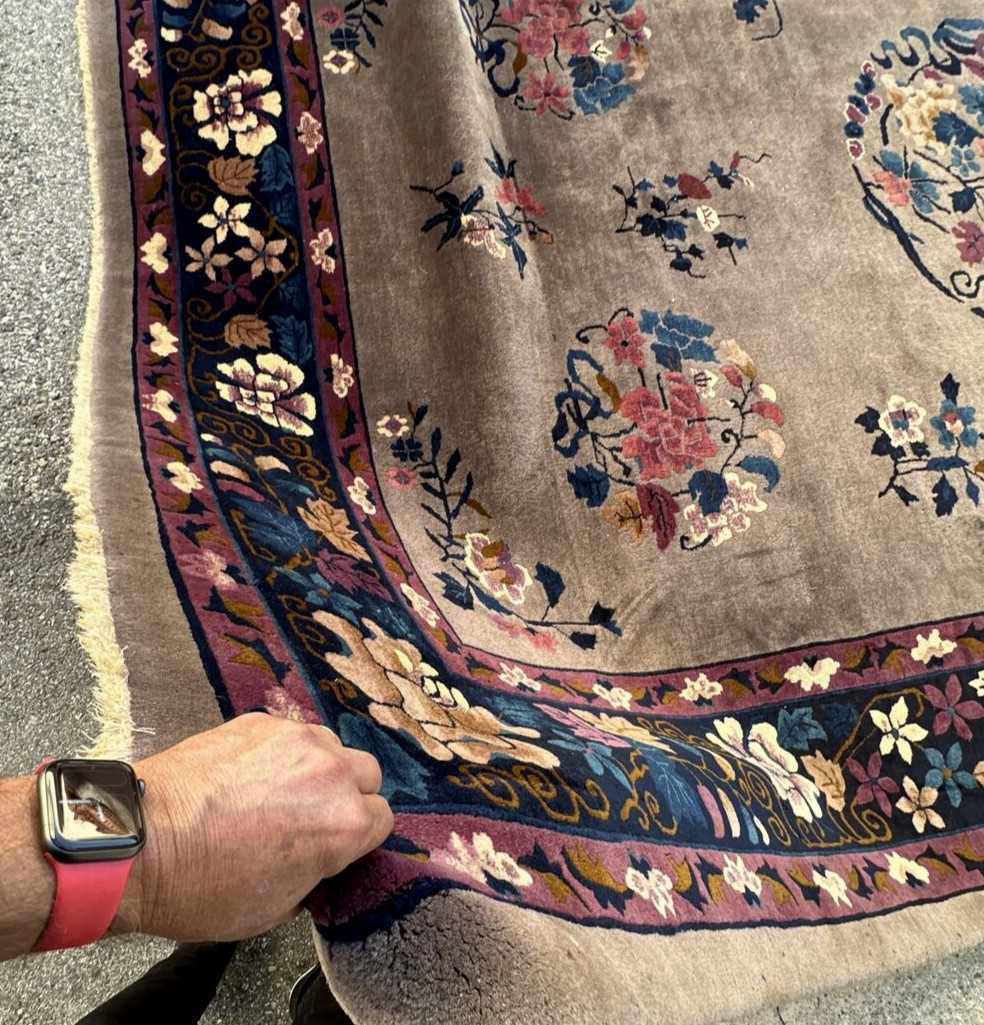Auth: 30’s Antique Art Deco Chinese Rug RARE. Mandarin Lustrous lavendar 10×14