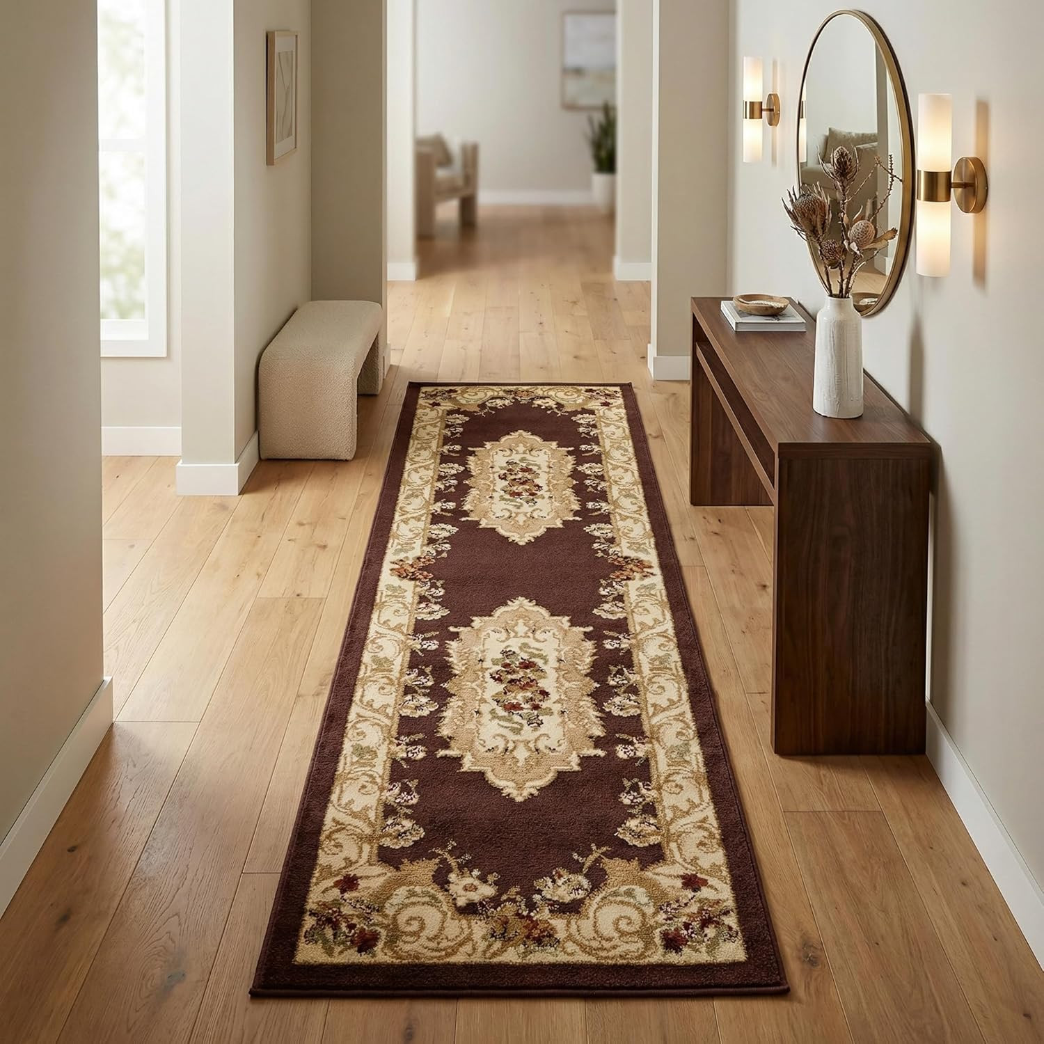 Versailles Collection Henry Runner Rug – Brown/Cream 2’7″ x 10