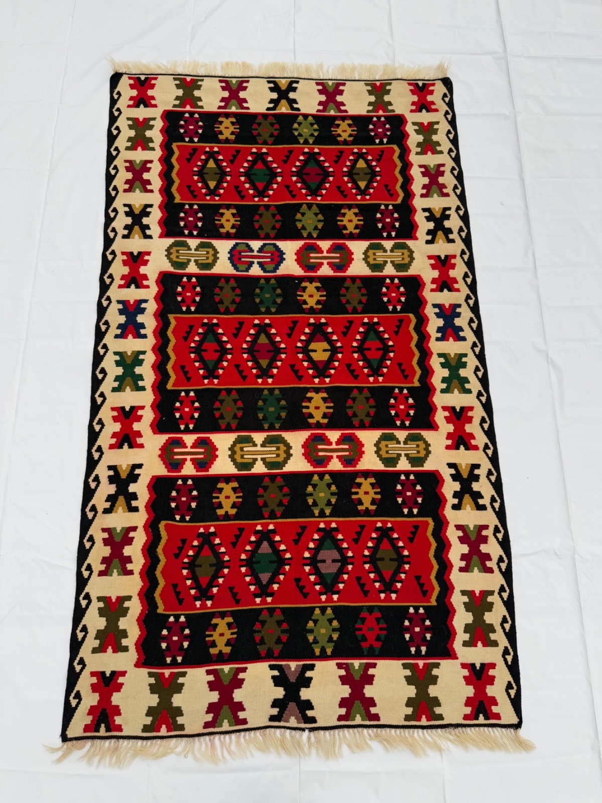 Vintage Hand Woven Pirot Wool Weaving Kilim Rug Floor Area 225×130 Cm