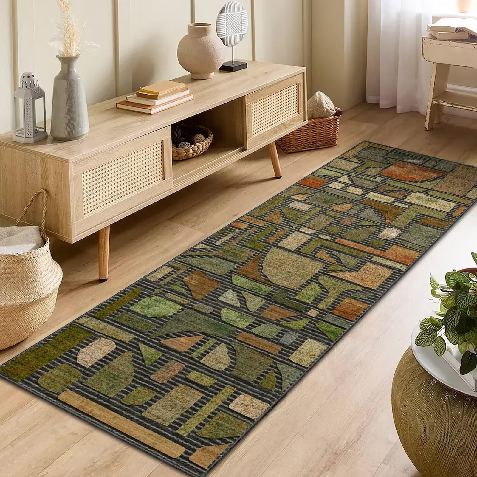 2×6 Runner Rug for Hallway, Washable Abstract Non Slip Low Pile Throw Vintage…