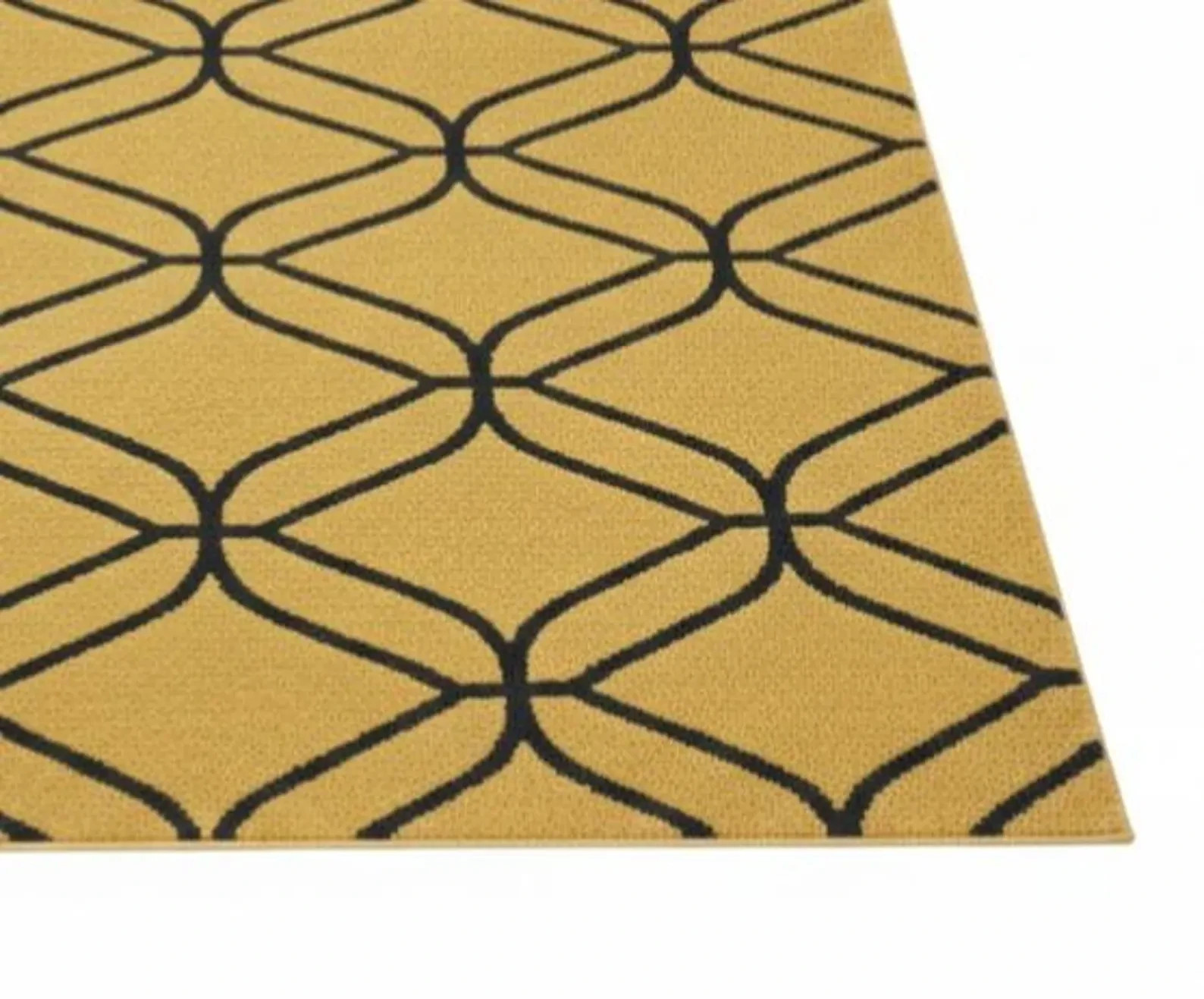 Modern Geomatric Contemporary Mustard Yellow Carpet with Black Line Pattern,