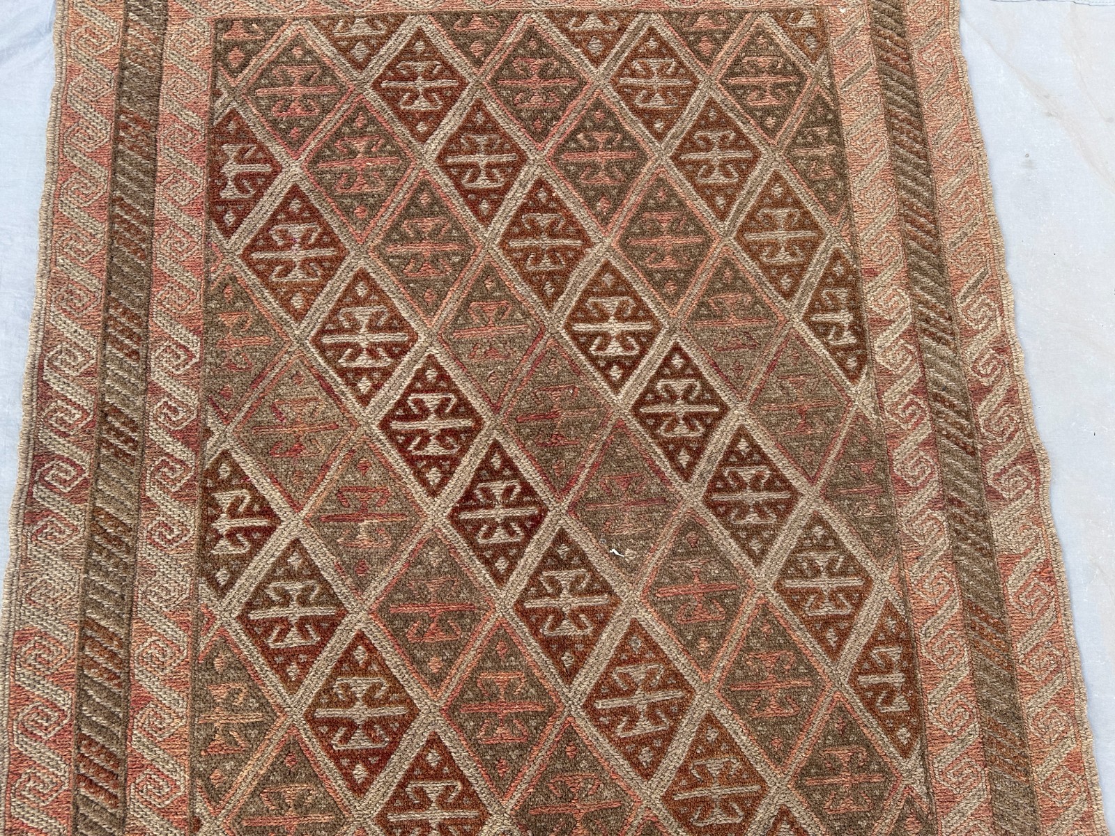 4 x 4’6 Ft Charming Afghan Mishwani Tribal Rug – Terracotta Diamond Vintage Rug