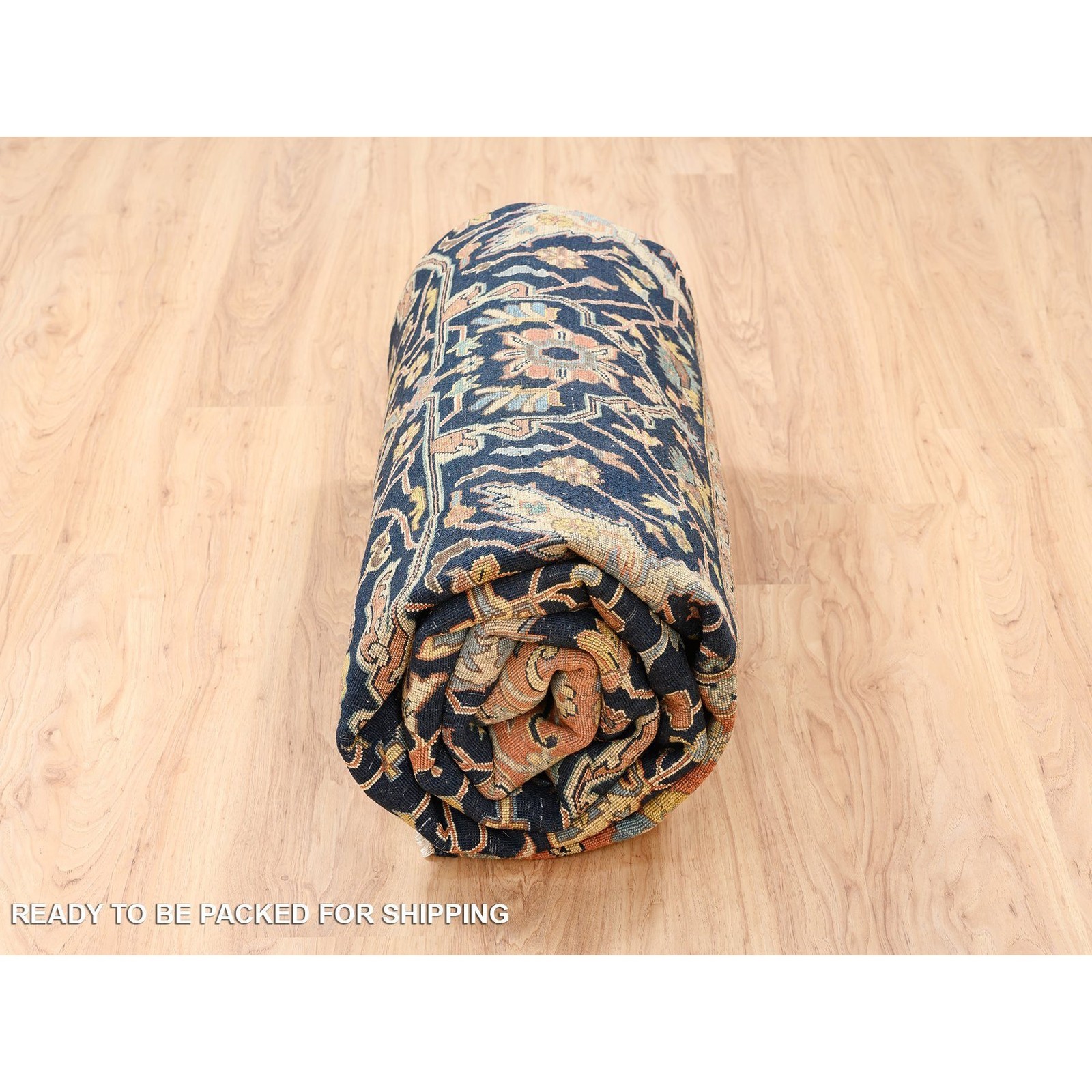 8’1″x10’1″ Blue Antiqued Heris Re-Creation Soft Wool Hand Knotted Rug R63546