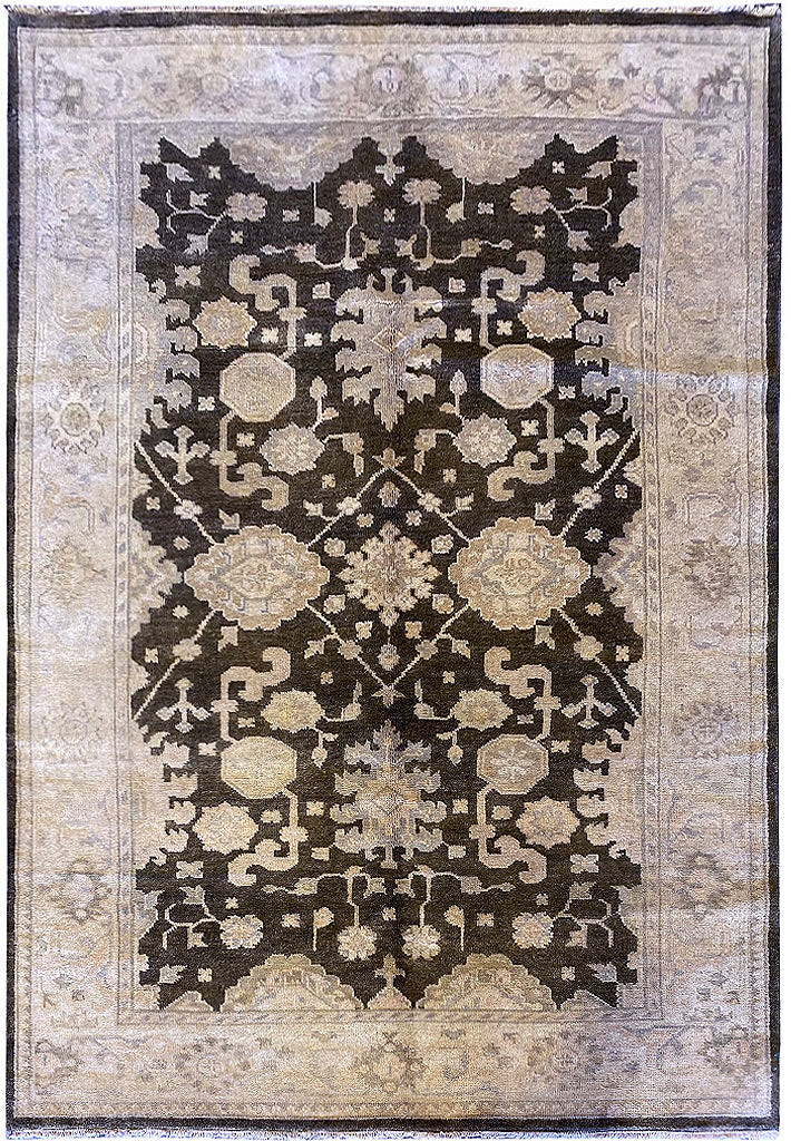 6×9 New Ziglar Chobi Peshawar Rug DARK CHARCOAL GREEN #PIX-26348