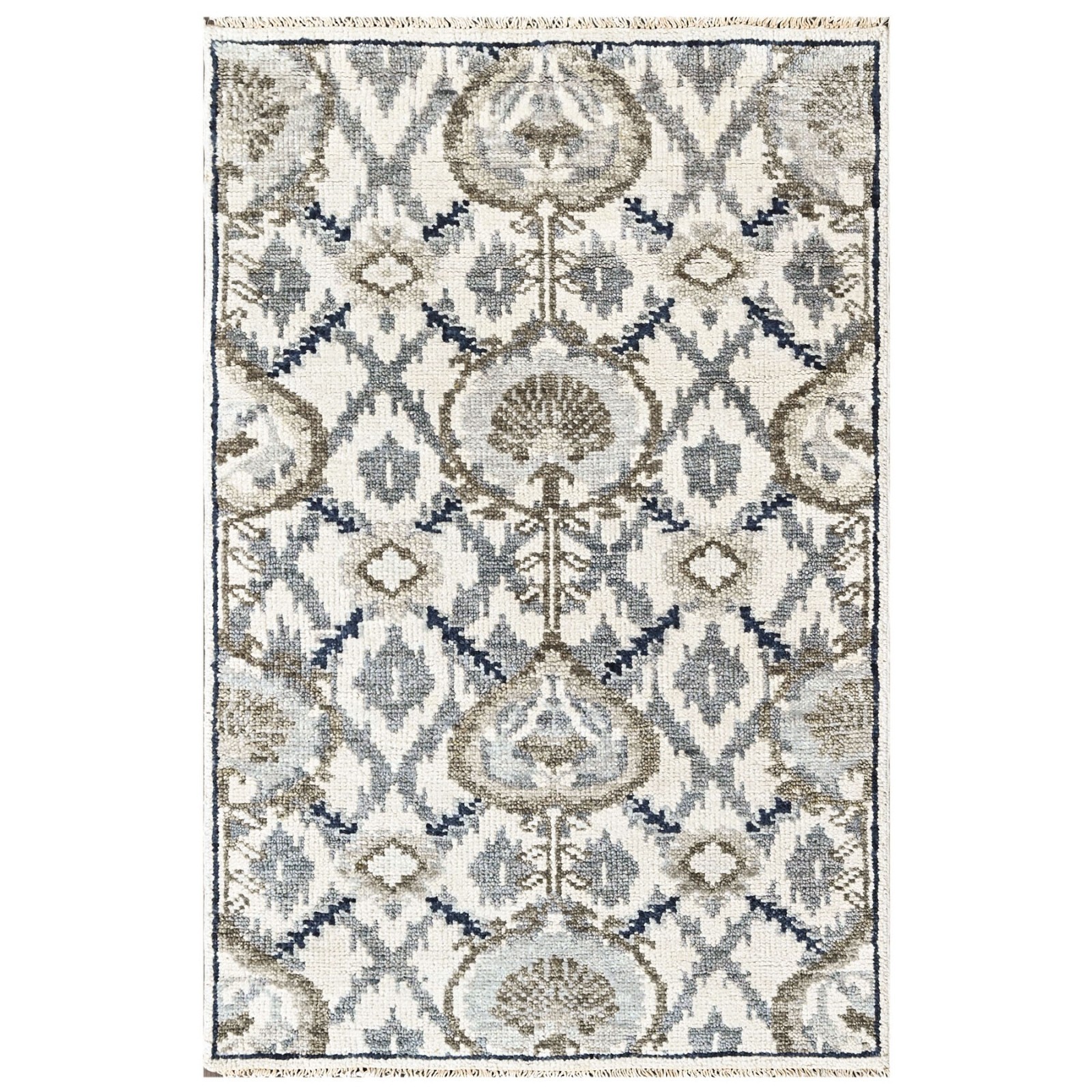 3’6”x5’7” Hand Knotted Wool Ivory Oushak Transitional Rug