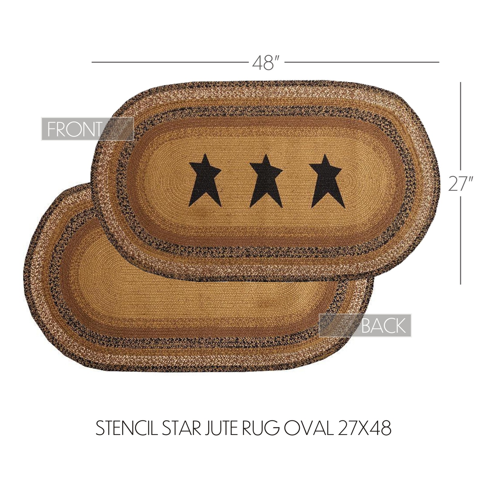 Accent Rug Kettle Grove Jute Primitive 27×48 Stars Oval No Slip Floor VHC Brands