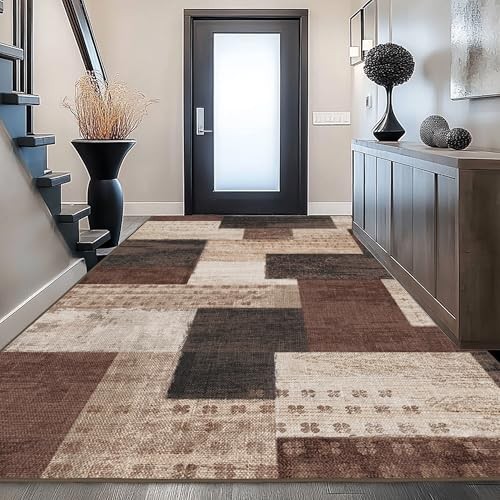 Modern Geometric Patchwork Indoor Area Rug for Living Room 5 x 7 Feet Chocolate