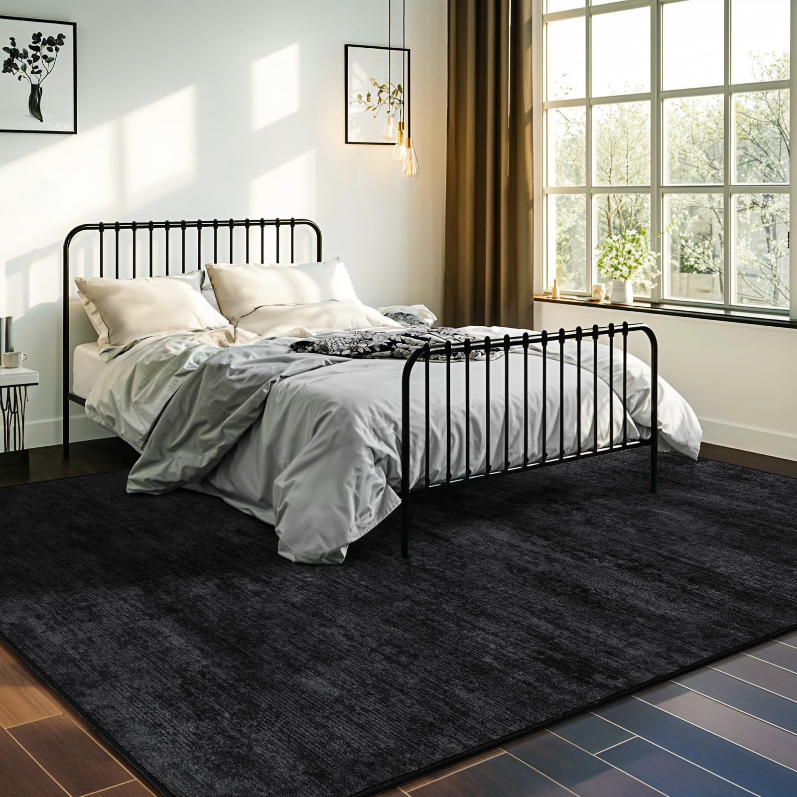 LIANLAM Washable Rug 5×7 Area Rugs for Living 5′ x 7′ (Rectangular), Black