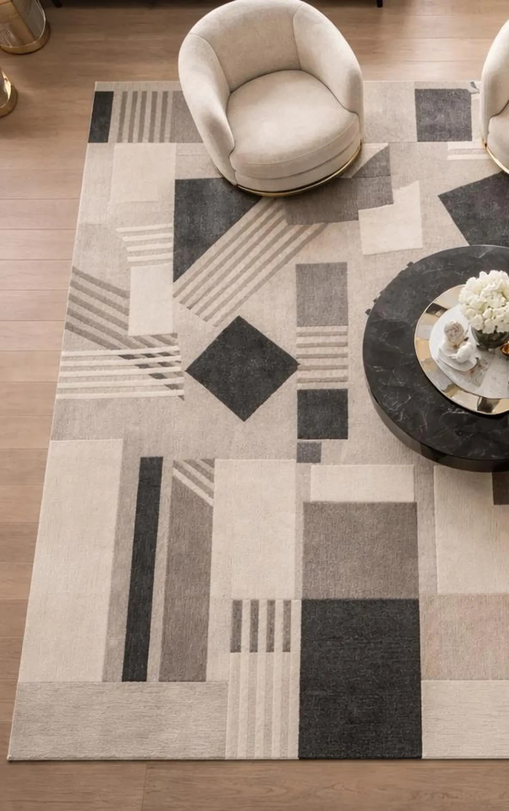 Hand Tufted Wool Rug – Geometric Abstract Neutral Area Rug Handmade Carpet