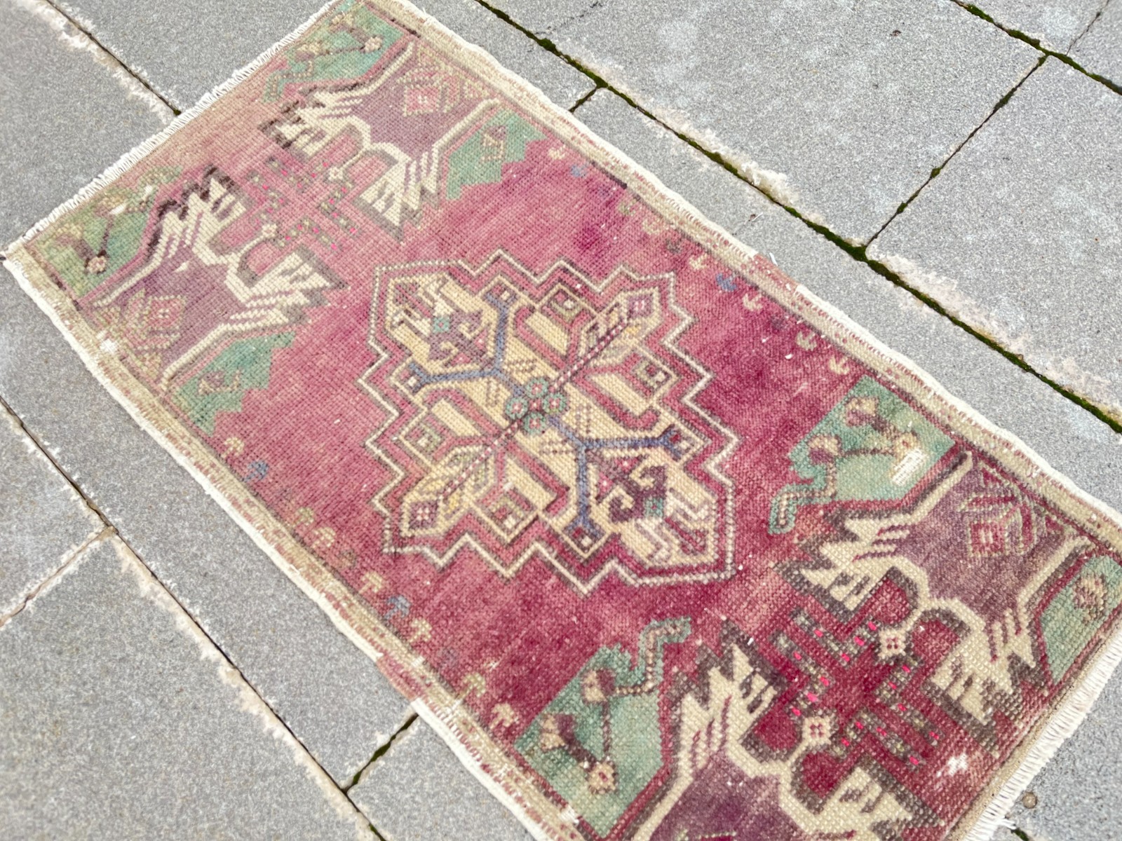 Vintage Turkish Oushak Rug 1.5×3 ft Handmade Small Boho Distressed Anatolian
