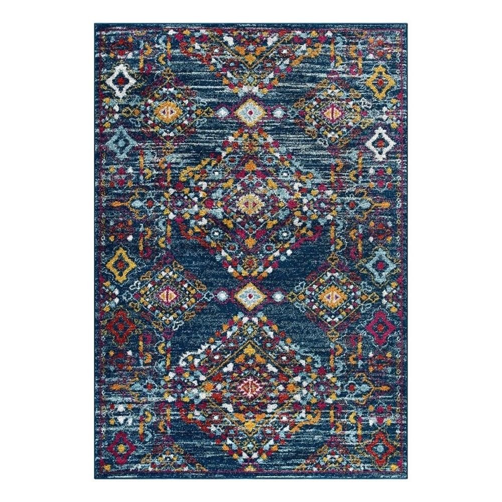 Modway Entourage 94.5×122″ Khalida Floral Lattice Area Rug – Blue/Orange/Yellow
