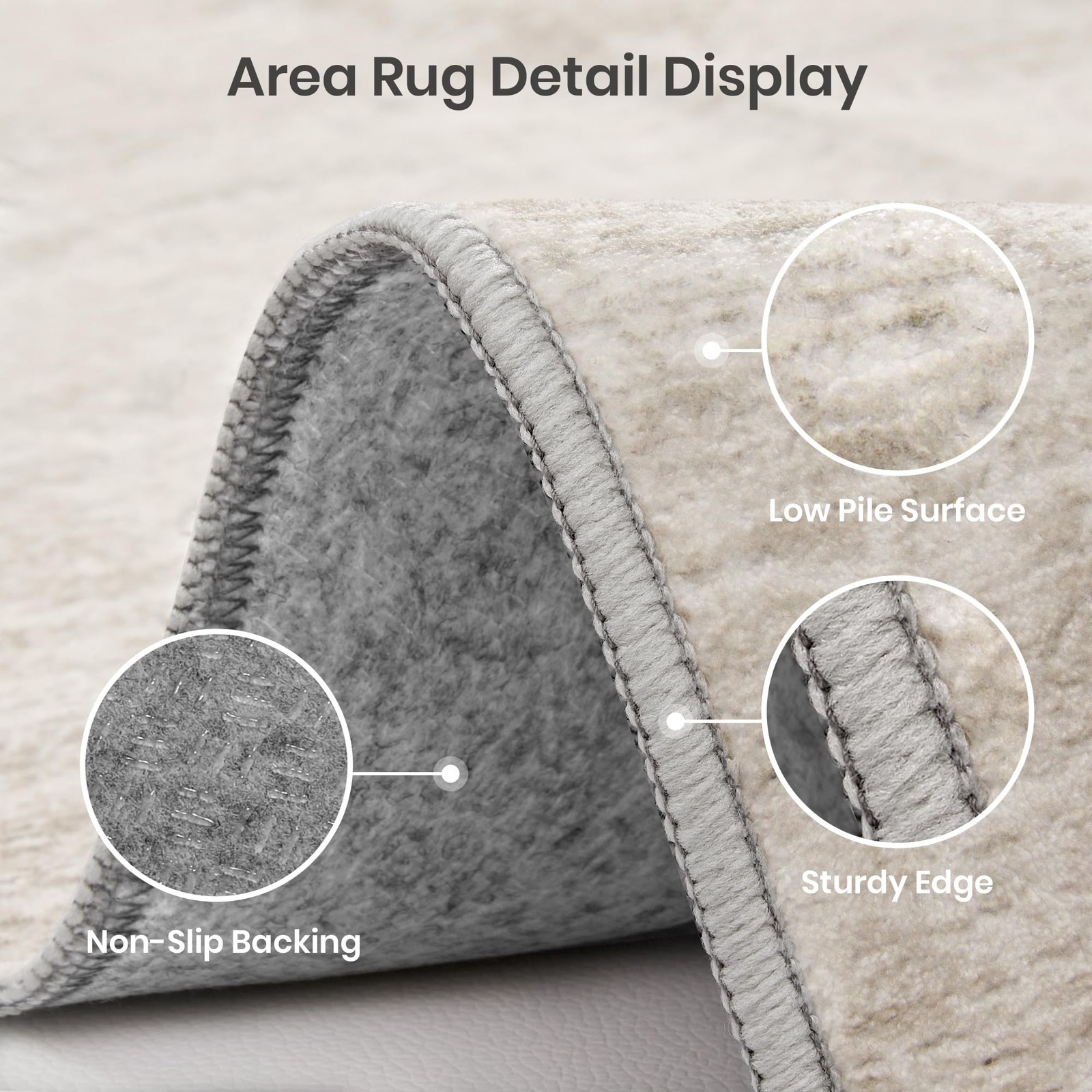 Beige 2×10 Washable Area Rug Non Slip Stain Resistant Floor Mat Living Room