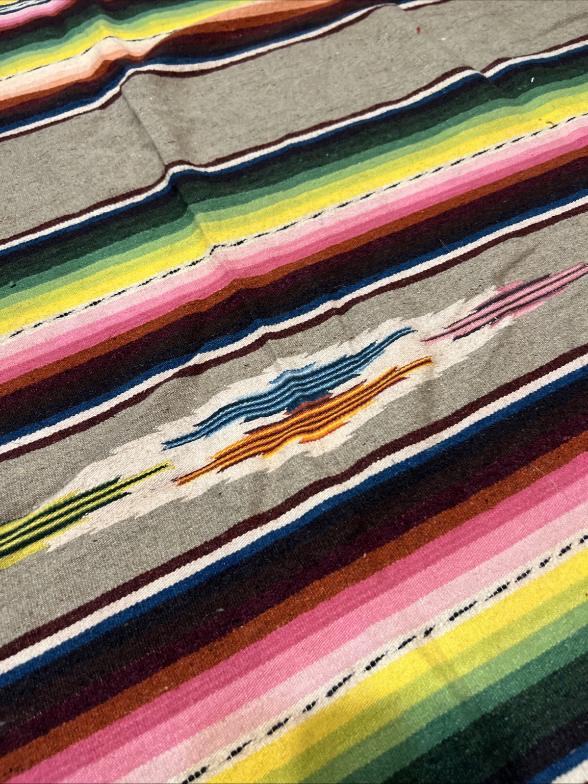 VTG Mexican Saltillo Serape Weaving Textile Blanket Rug Warm Tone 84″x 46″