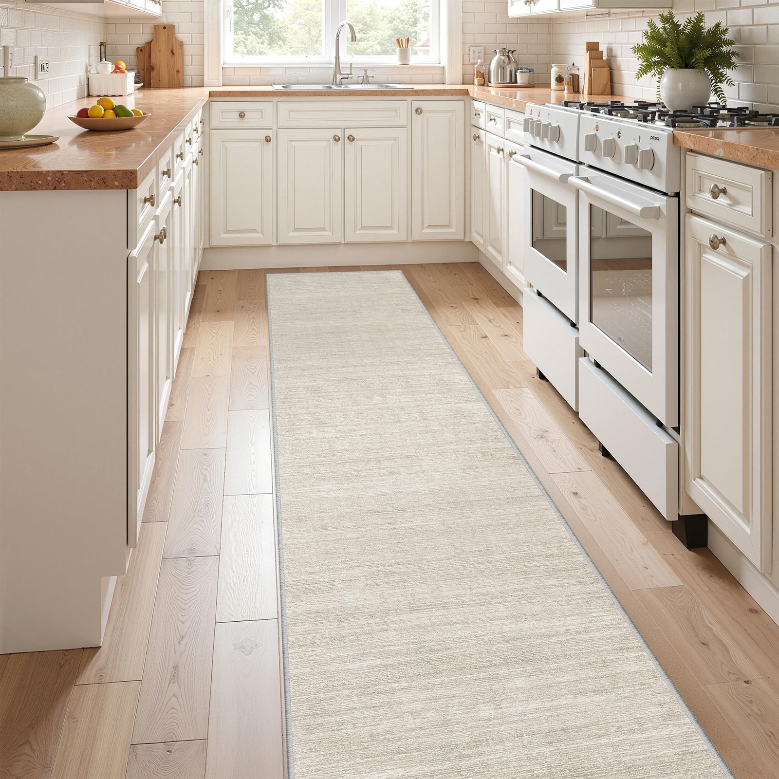 Beige 2×10 Washable Area Rug Non Slip Stain Resistant Floor Mat Living Room