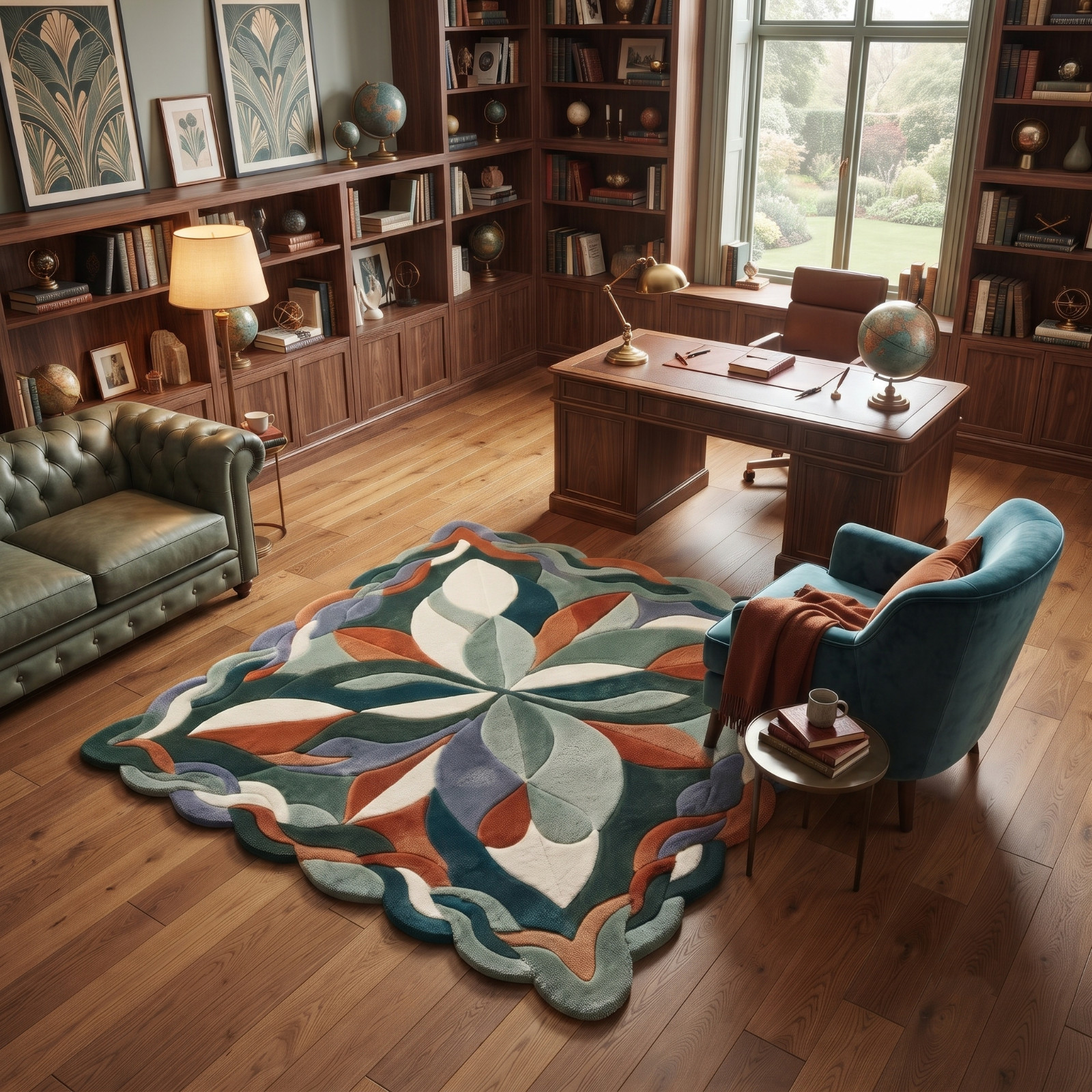 9×12 Hand Tufted Wool Area Rug Floral Medallion Multicolor Living Room Carpet