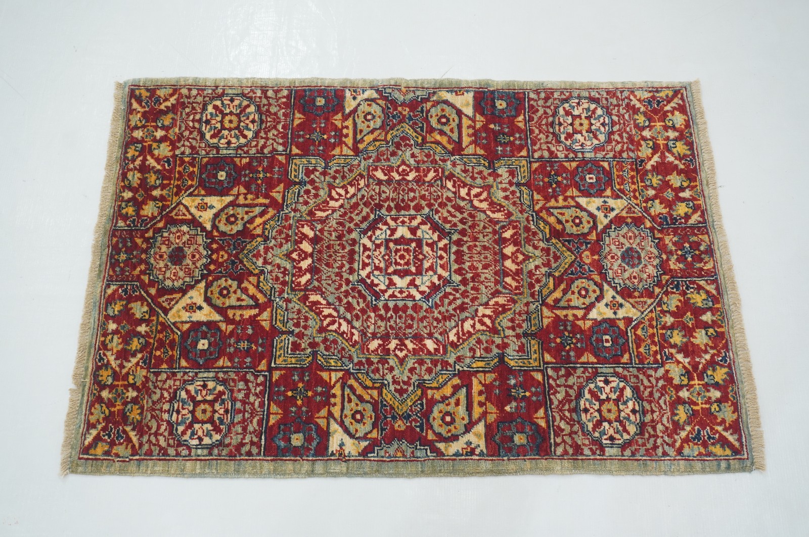 2×3 ft Red Mamluk Afghan Hand Knotted Medallion Small Rug