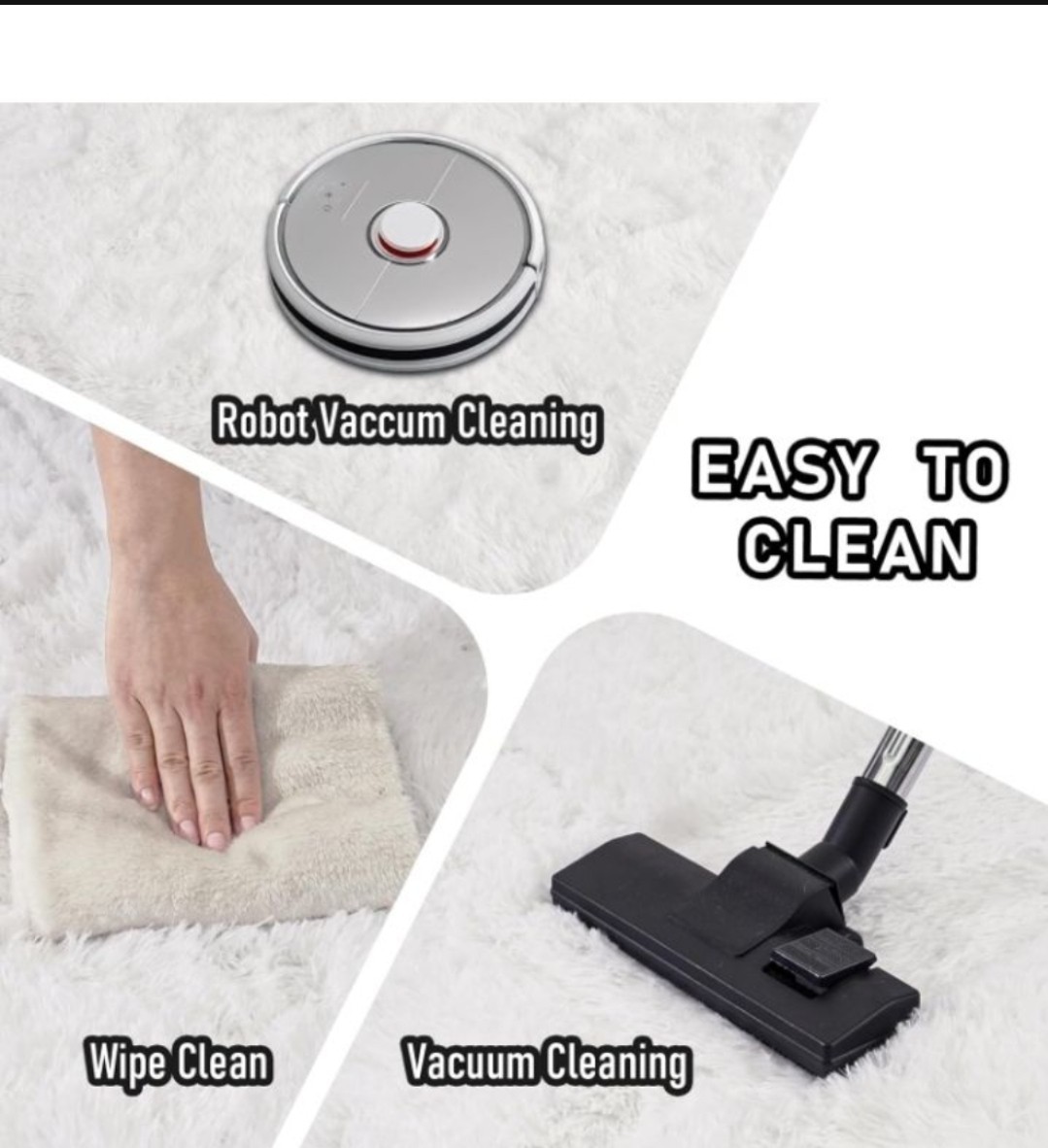 Plush White High Pile Area Rug Durable Edges Easy to Clean Modern Rectangle