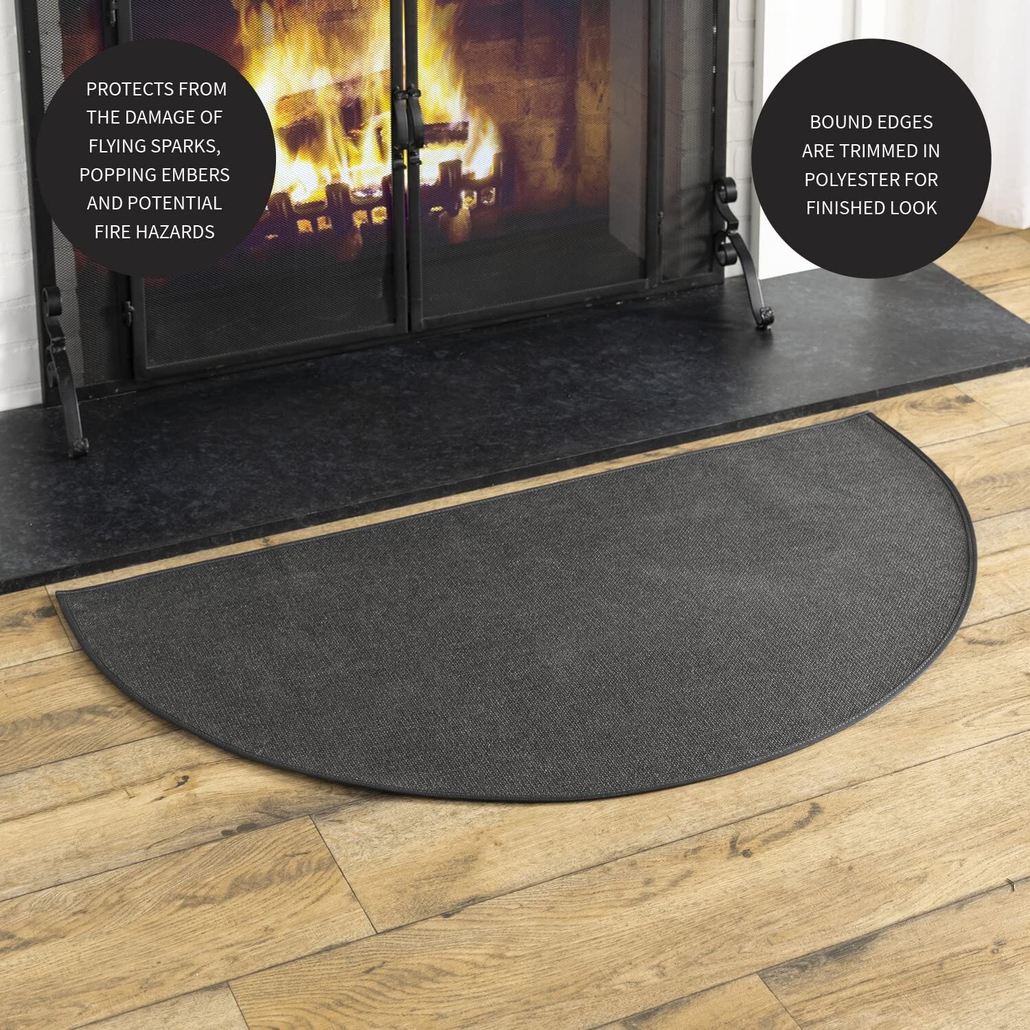 Plow & Hearth 27″x48″ Half Round Fireproof Hearth Rug | Charcoal | 2 Layer Fi…