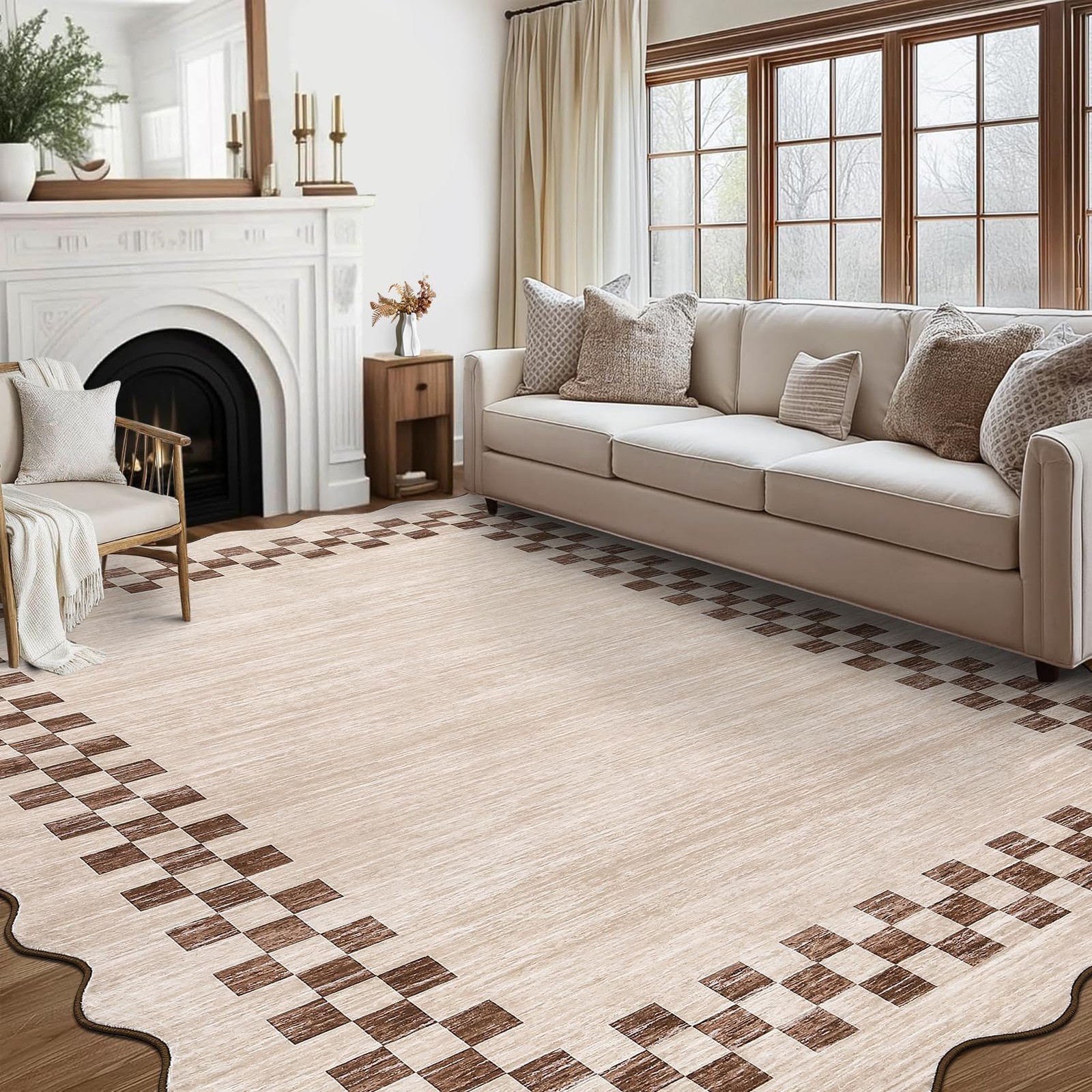 Washable Rug 5×7 for Living Room Large Bedroom Scalloped Rug Non Slip Stain R…