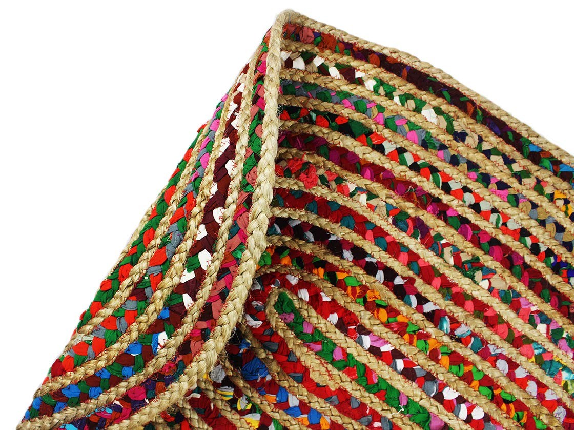 3×5 Ft Oval Jute Chindi Braid Rag Rug Multi Color Handwoven Reversible Area Mat