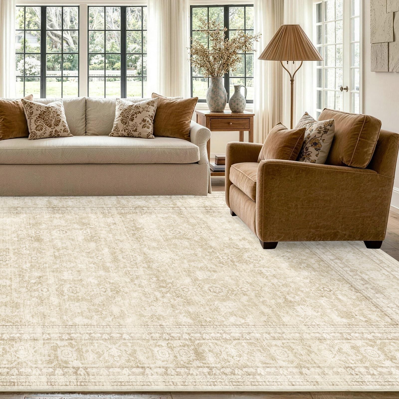6×9 Ft Large Area Rugs for Living Room, 6′ x 9′ (Rectangular), A-f02 Beige