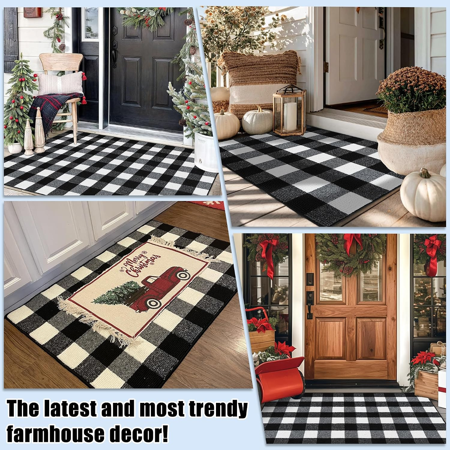 Buffalo Plaid Rug 20″X32″, Black and White Checkered Rug Rubber