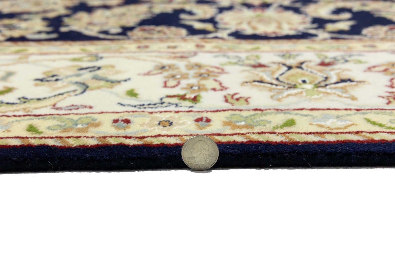 Dark Navy Floral Design Hand-Knotted 6×9 Indo-Nain Oriental Rug Bedroom Carpet