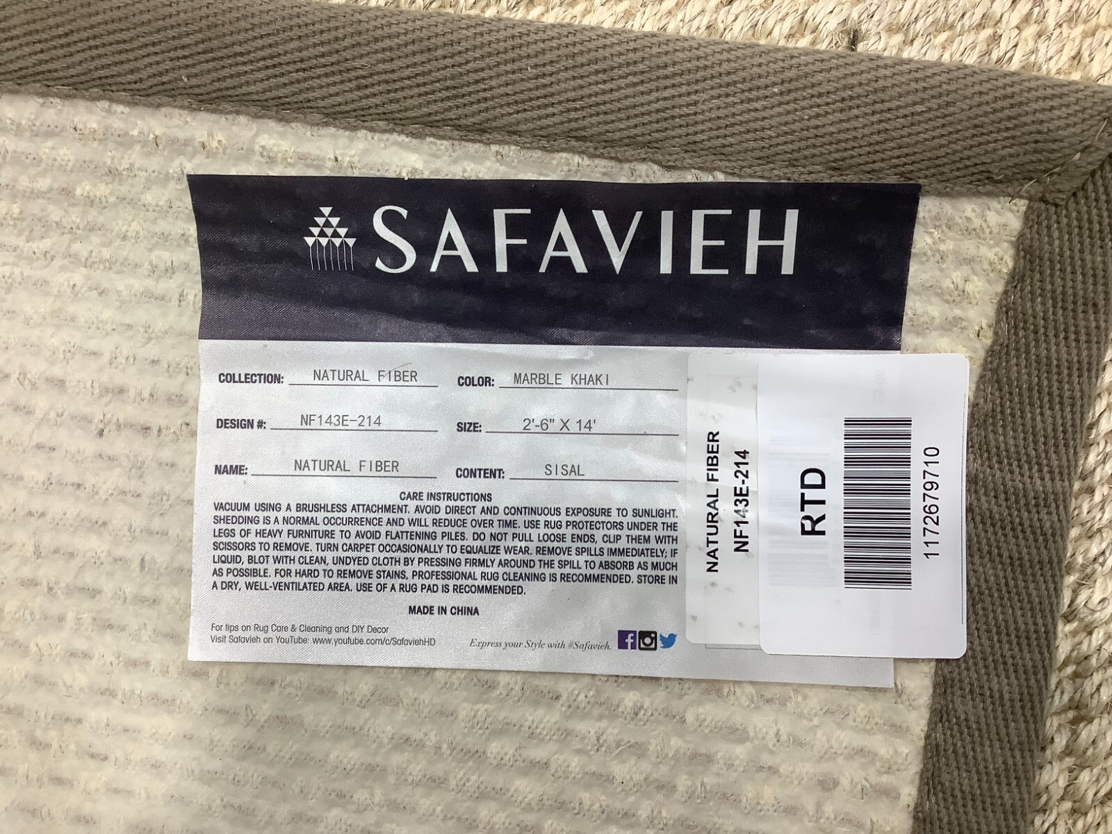 MARBLE / KHAKI 2′-6″ x 14′-0″ Flaw in Rug, Reduced Price 1172679710 NF143E-214