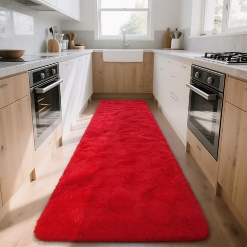 Red Shaggy Runner Rug 2′ x 10′ Feet – Fluffy Red Runner Rugs for Bedroom